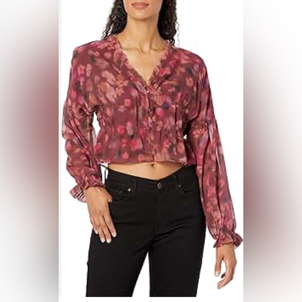Chic Steve Madden Floral V-Neck Blouse in Red, XS, NWTs